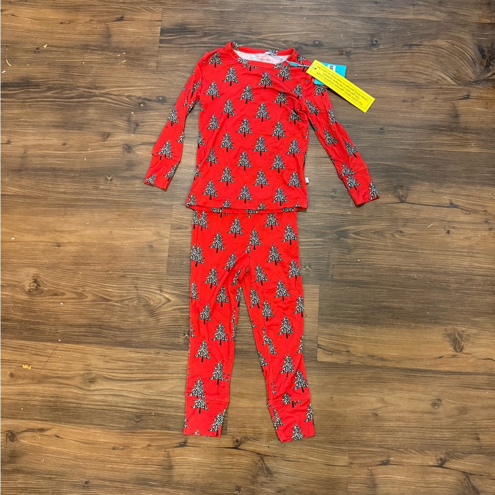 Posh Peanut Red Leopard Christmas Tree Kids Pajama Set